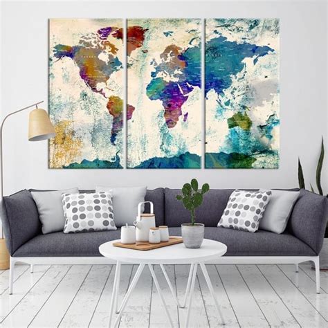 Extra Large Wall Art 3 Panel World Map Canvas Print Framed Ready To