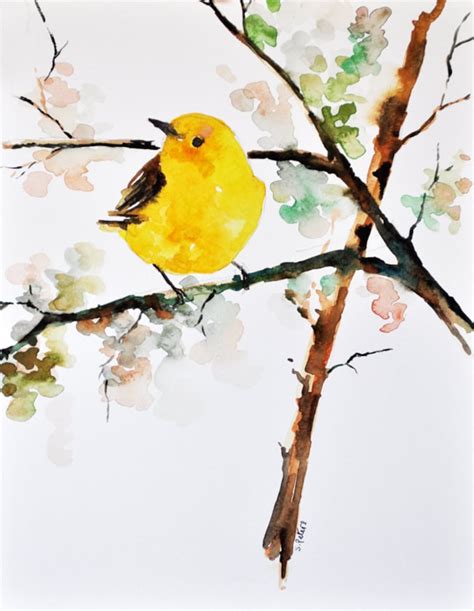 Original Watercolor Painting Bird Painting Yellow Finch 8x11 Etsy