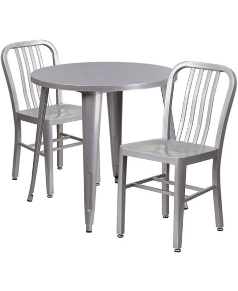 flash furniture 30 round silver metal indoor outdoor table set with 2 vertical slat back