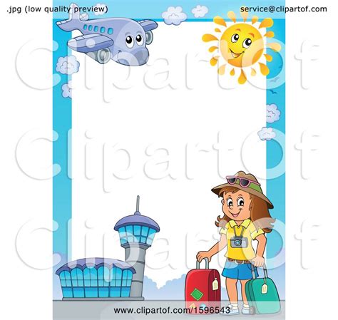 Clipart Of An Airport Border With A Female Traveler Royalty Free
