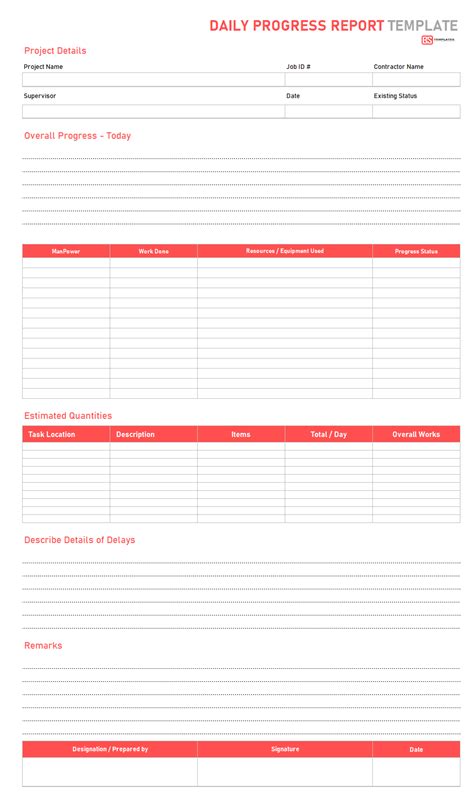 Free Work Progress Report Template Project Daily Weekly