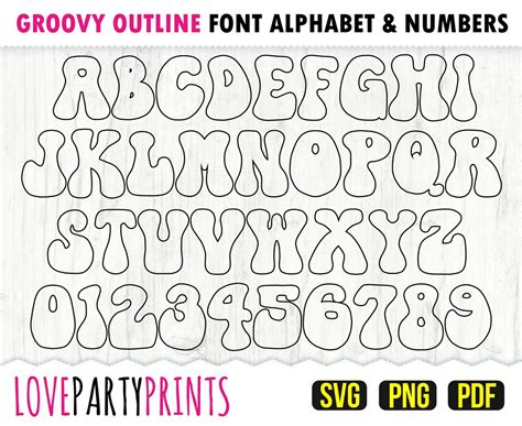 Groovy Outline Font Svg Png Pdf Full Alphabet And Numbers Etsy Denmark