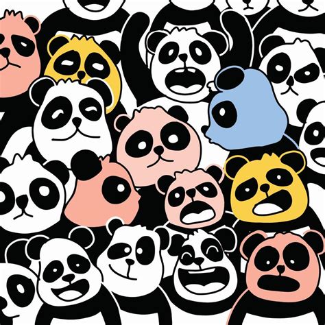Pattern With Panda Cute Panda Face Doodle Cartoon Wallpaper