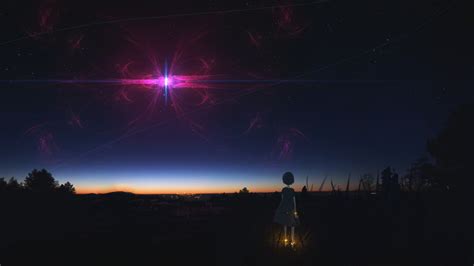 1280x720 Anime Girl Staring At Night Sky 720p Wallpaper Hd Anime 4k