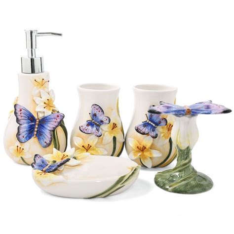 Forlong Ceramic Bathroom Accessory Set Dancing Butterfly Ceramic 5