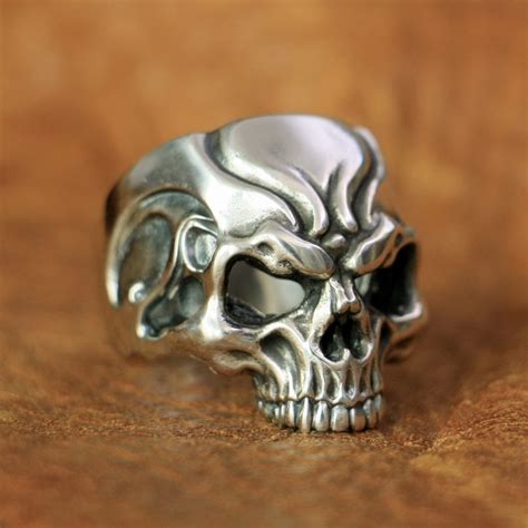 Linsion 925 Sterling Silver Hollow Angry Skull Ring Mens Biker Punk