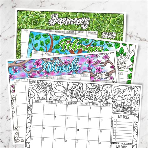 Free 2019 Printable Coloring Calendar By Sarah Renae Clark