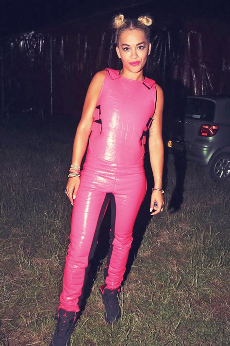 Rita Ora Rocks A Pink Leather Bodysuit After Performing Leather Celebrities