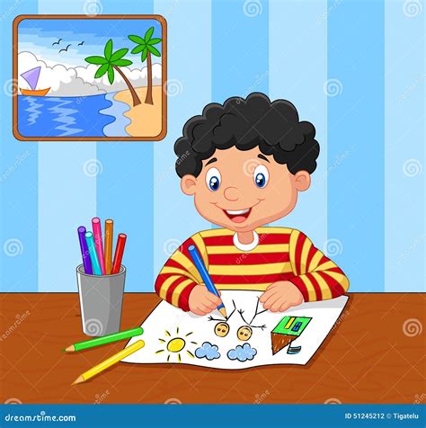 Cartoon Little Boy Playing A Water Vector Illustration Cartoondealer