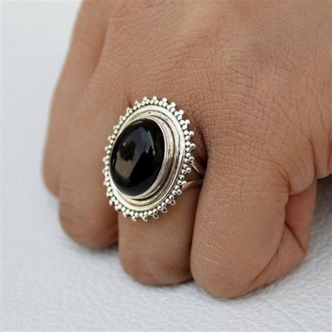 Natural Black Onyx Ring Sterling Silver 925 Designer Ring Blackonyx