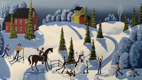 Making A Snowman Winter Folk Art Landscape Painting By Debbie