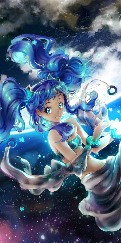 Download 1080x2160 Wallpaper Moon Light Blue Hair Anime