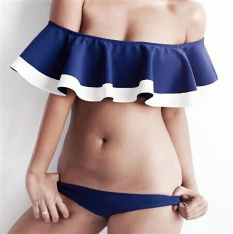 Bandeau Ruffled Bikini Women Flounce Strapless Swimsuit One Shoulder