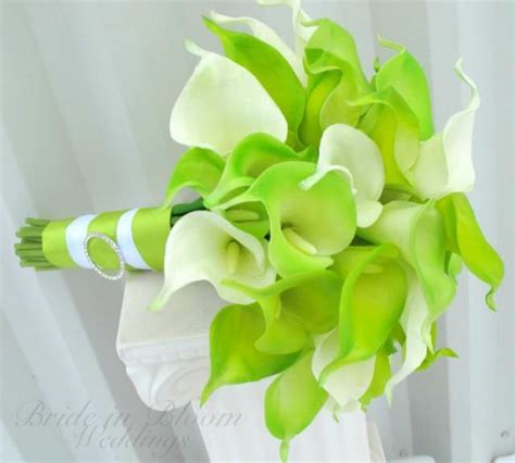 Brides Bouquet Lime Green Real Touch Calla Lily Wedding Bouquet