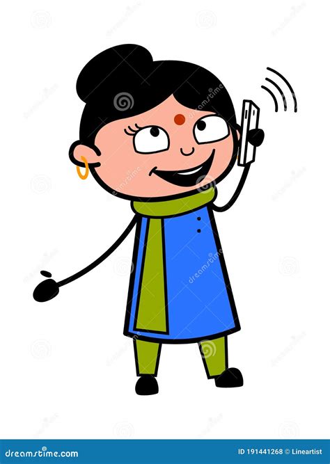 Cartoon Indian Lady Talking On Cell Phone Stock Illustration