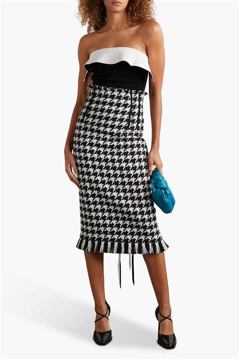 Monse Fringed Houndstooth Tweed Midi Skirt The Outnet