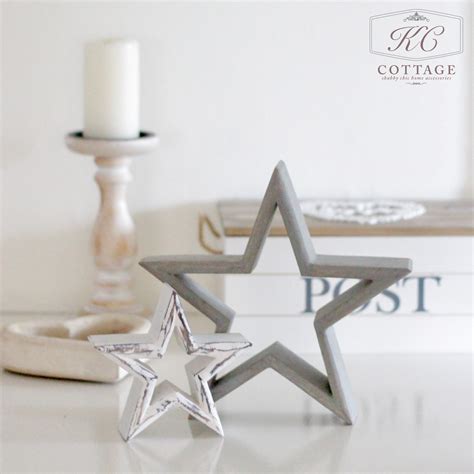 Wooden Mantelpiece Stars Shabby Chic Home Accessories Wooden