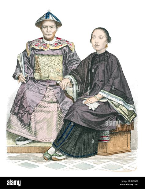 Chinese Worker And Merchant In Traditional Clothing From 1870 Stock