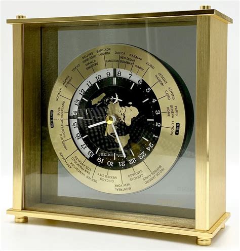 Vintage Seiko World Time Zone Clock Brass And Glass Case Etsy Clock