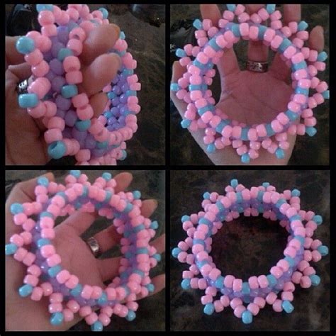 Four Different Pictures Of Pink And Blue Beads In The Shape Of Heart