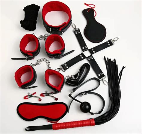 10piece set leather adult game bondage restraint handcuffs nipple clamp whip collar erotic toy