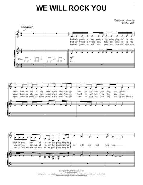 Obviously this isnt the video, but since there arent any videos for this song on here now, that really doesnt matter. We Will Rock You | Sheet Music Direct