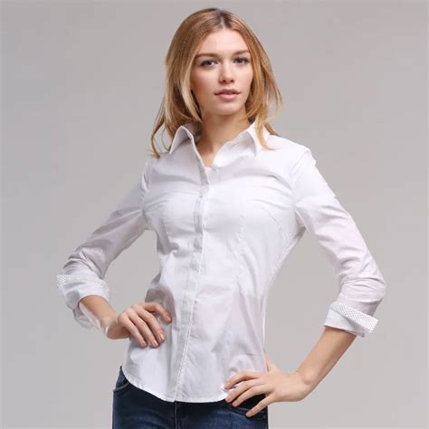 Spring Shirts White Long Sleeve Shirt For Women With Cotton Female