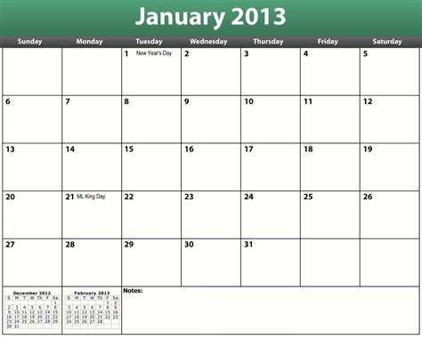 Printable Pdf 2013 Calendar Template