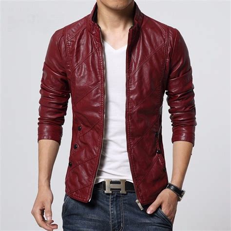 Big Size Pu Leather Biker Jacket Male Slim Fit Zipper Up Motorcycle Red Leather Jacket Men Plus
