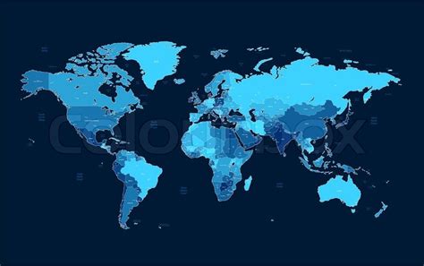 Detailed World Map Of Blue Colors On Stock Vector Colourbox