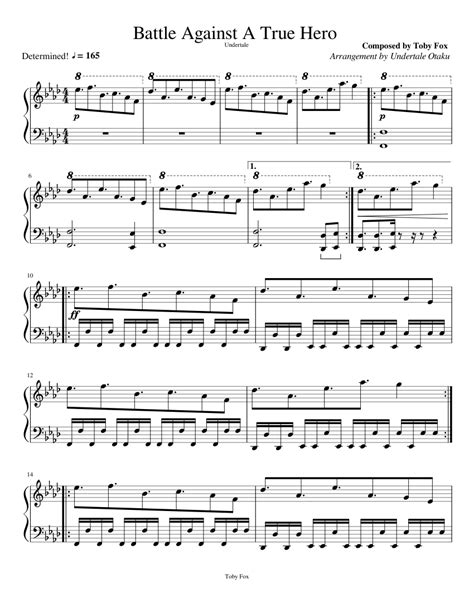 Battle Against A True Hero Sheet Music For Piano Solo