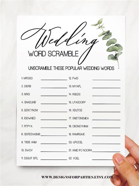 Wedding Word Scramble Game Bridal Shower Activity Game Etsy