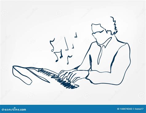 Two Hands A Piano And Music Notes Cartoon Vector