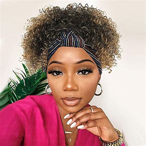 Lesoa Kinky Curly Headband Wig For Black Women Brown Afro Wrap Short Wigs For Ebay