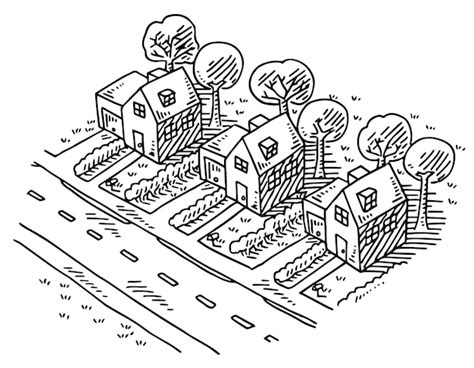 Premium Vector Hand Drawn Vector Drawing Of A Neighborhood With