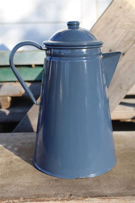 Vintage Camp Coffee Pot Storm Grey Enamel Ware Steel Coffeepot For