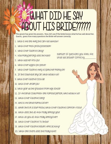 What Did He Say About His Bride Bridal Shower Games Floral Engagement