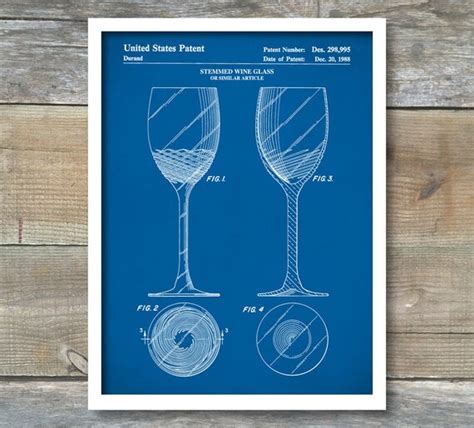 Patent Print Wine Glass Patent Wine Glass Art Wine Glass
