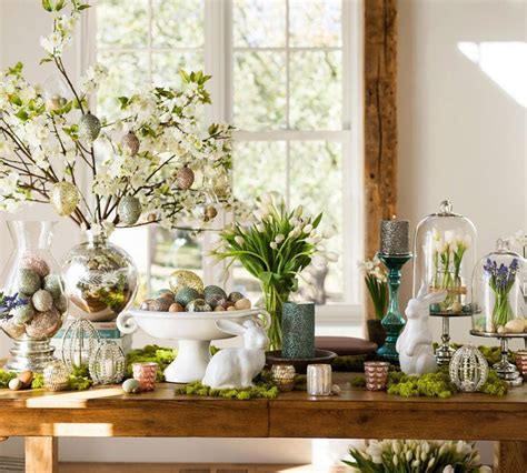 Decor table, fireplace and christmas tree. Easter Home Decor | Pottery Barn | Easter | Pinterest