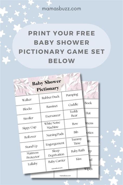 Baby Shower Pictionary Free Printable Word Sheet