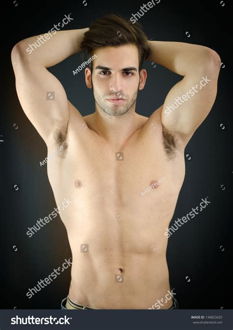 Sexy Shirtless Young Man Arms Behind Foto Stok 134823425 Shutterstock
