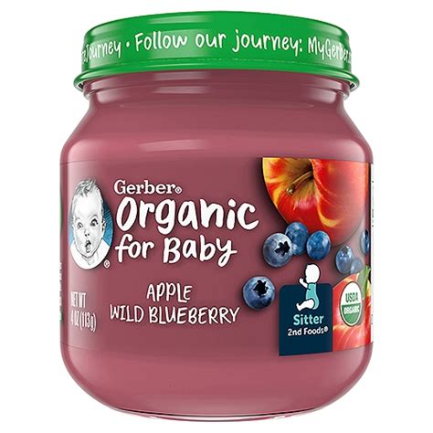 Gerber 2nd Foods Organic Apple Wild Blueberry Baby Food Sitter 4 Oz