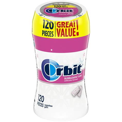 Orbit White Bubblemint Sugar Free Chewing Gum 120 Piece Bottle