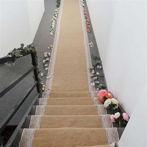 Purchase 30ft Natural Jute Burlap Aisle Runner With White Floral Lace