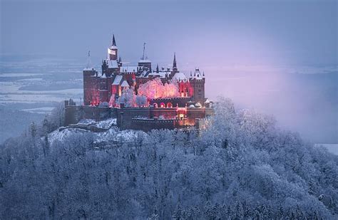 Hd Wallpaper Winter Forest Trees Castle Mountain Germany Frost