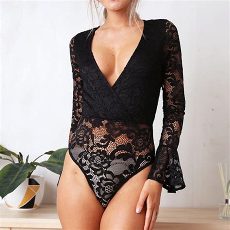 Fashion Cut Out Lace Bodysuits Solid Body Top Sexy Overall Beach Summer Playsuit Women V Neck