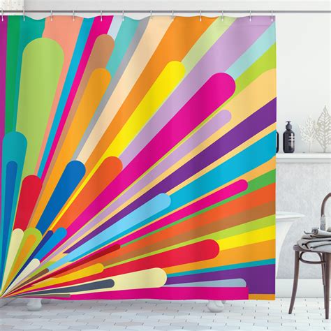 Vintage Rainbow Shower Curtain Burst Of Vibrant Colored Lines Funky