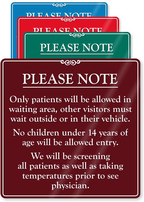 Patients Allowed In Waiting Area Visitors Wait Showcase Sign Sku Se 7431