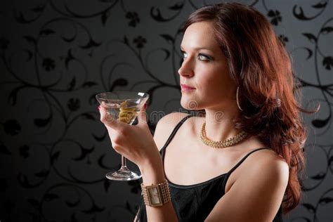 Cocktail Party Woman Evening Dress Enjoy Drink Stock Image Image Of