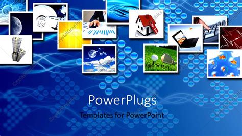 Powerpoint Template A Number Of Houses And Laptops With Bluish